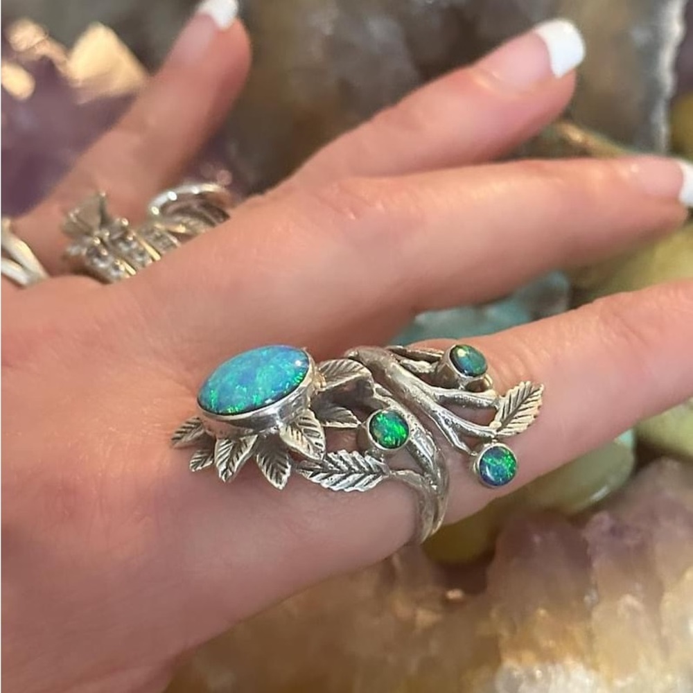 Opal Flower Statement Bypass Wrap Sterling Silver… - image 4